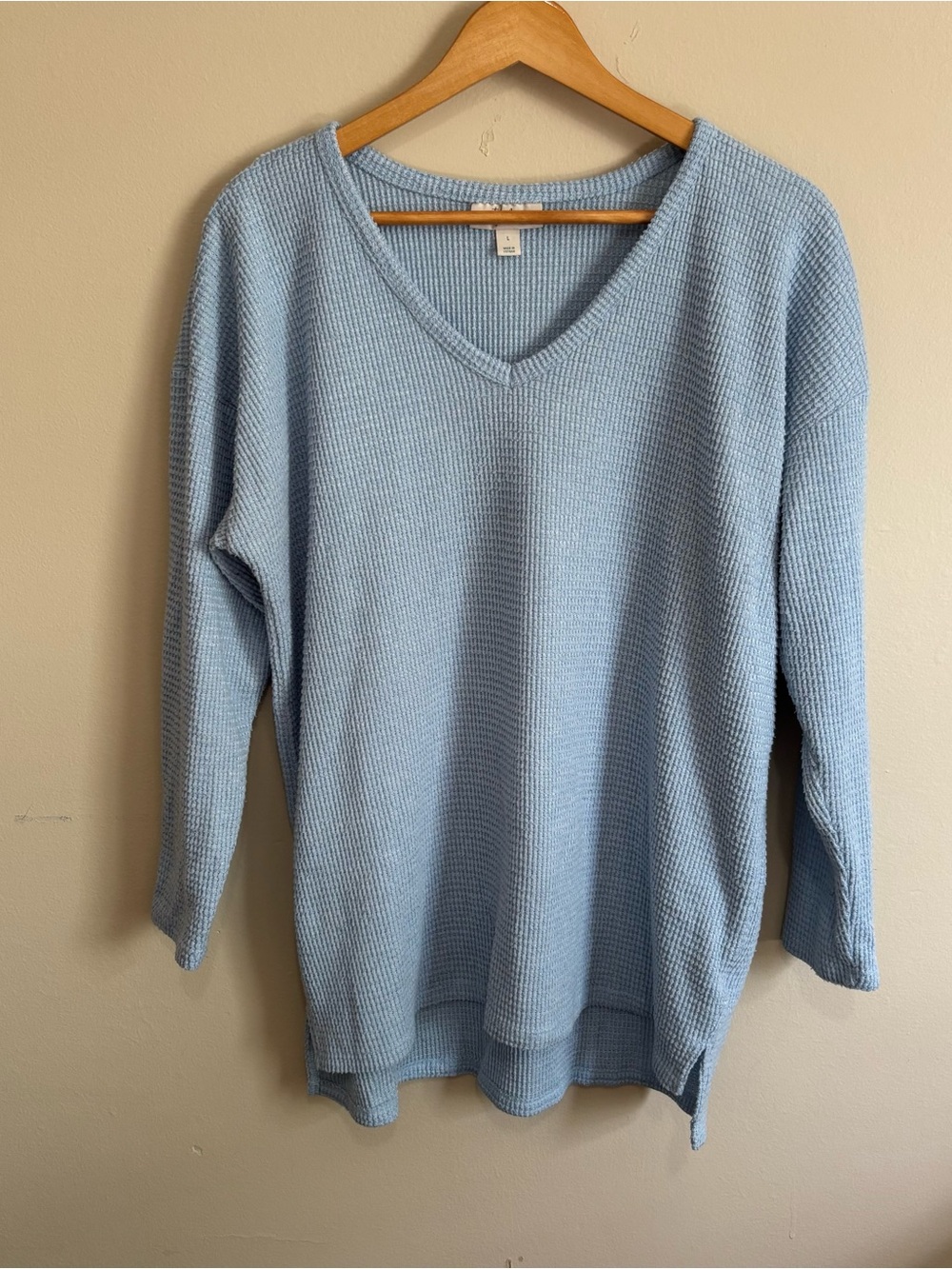 Style & Co Sky Blue Waffle Knit V-Neck Long Sleeve Sweater Size L